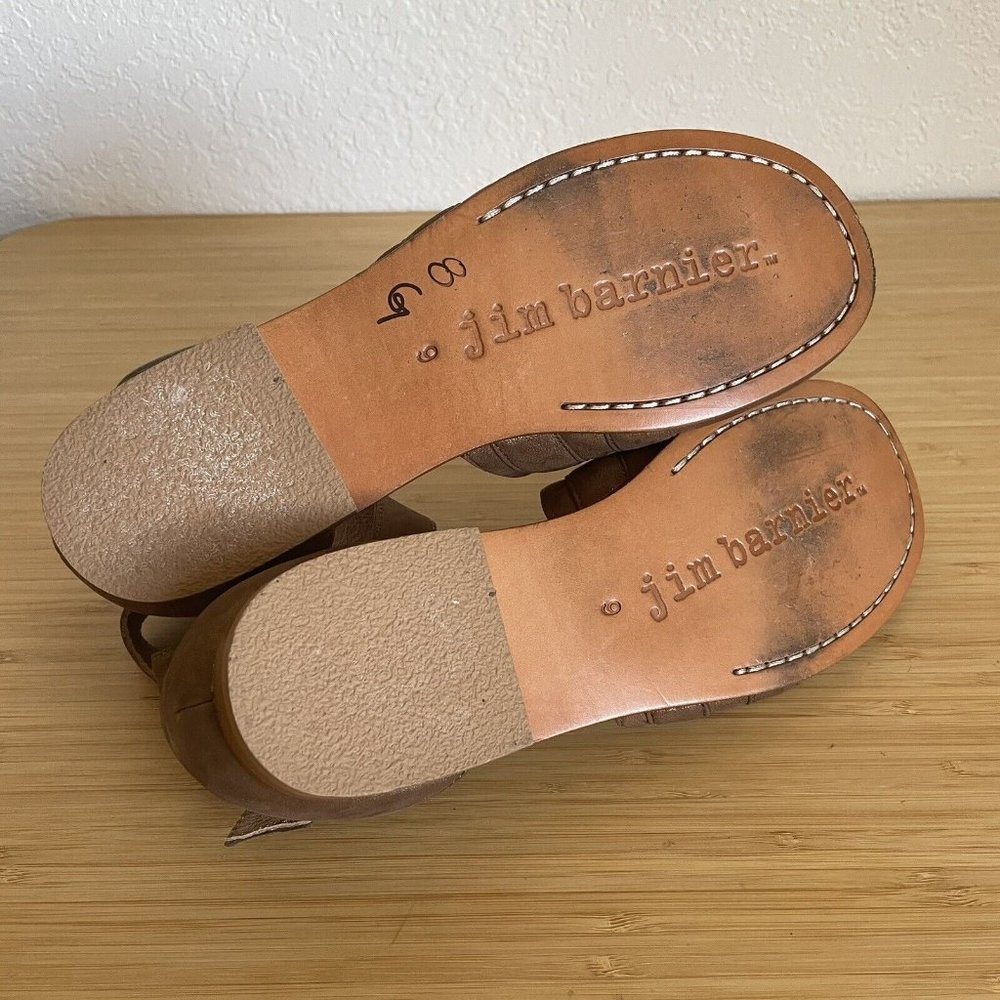 Jim Barnier Womens Size 9 Leather Sandals Peep Toe Ankle Wrap Brown Gold Shimmer - Picture 11 of 13